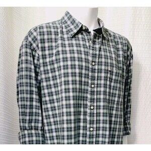 VTG Tommy Hilfiger Button Up Cotton Shirt LS Green Grey Plaid Men's 2XLT